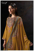 Ganga Ayira Pure Pashmina Hand Embroidery Winter Suit Deep Mustard Yellow Gold Ochre (Dress Material)