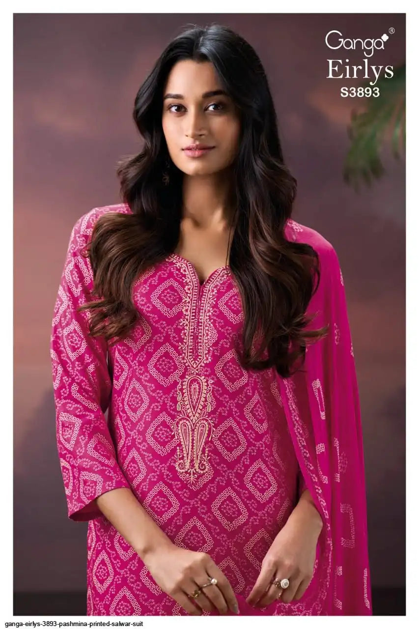 Ganga Eirlys Wool Pashmina Suit Chic Pink (Dress Material)