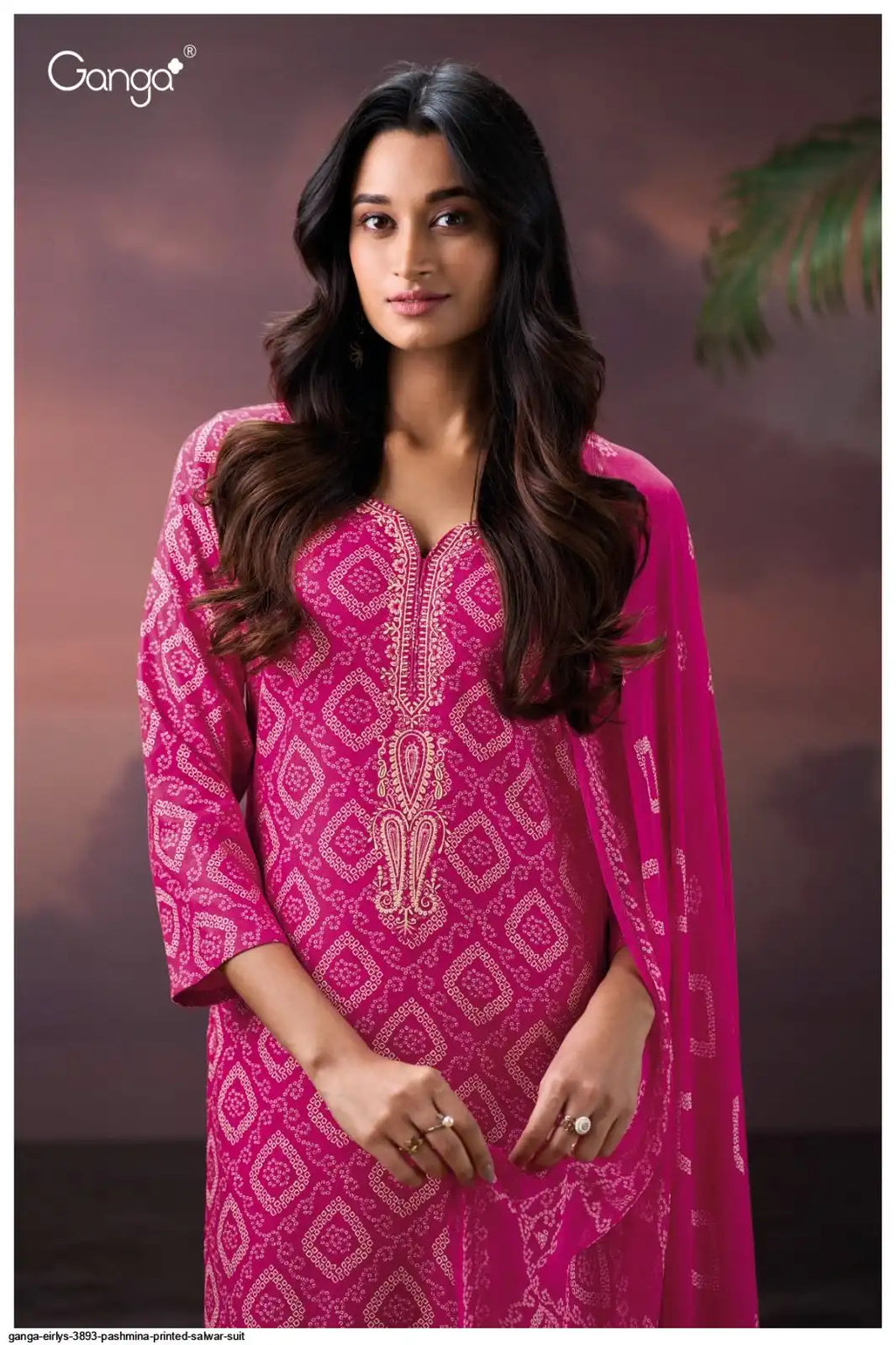 Ganga Eirlys Wool Pashmina Suit Chic Pink (Dress Material)